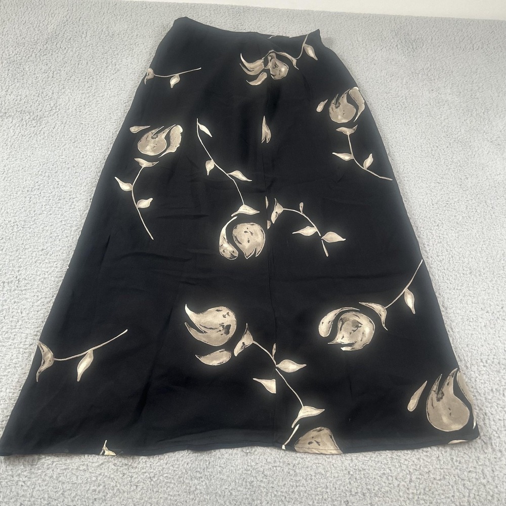 Elyse‎ Hart Ltd Skirt Womens 8 Black Floral Rayon A-Line Long Lined Dressy